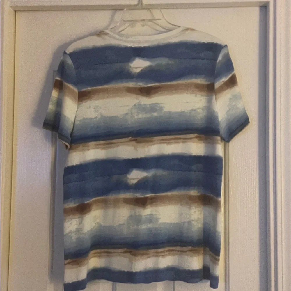 Chico’s Blue and Brown Striped V-Neck T-Shirt new Size L - Picture 4 of 4